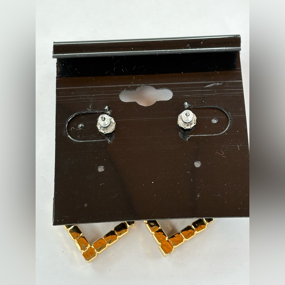 LADIES VINTAGE Y2K NEW SPARKLING GOLD RHINESTONE PIERCED EARRINGS - Picture 5 of 6